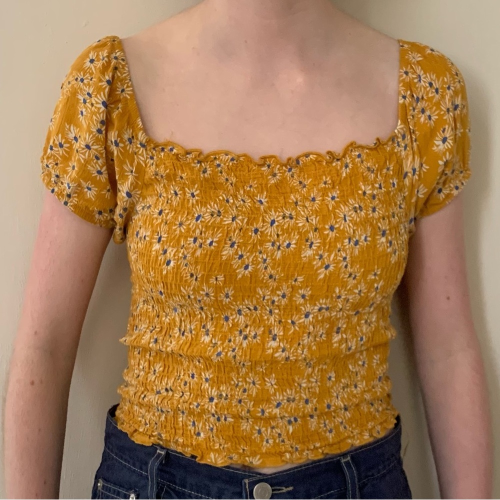 Off-the-shoulder Ruched Blouse (yellow, size S)